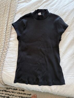 Old Navy Black Ribbed Mock Neck Short Sleeve Top